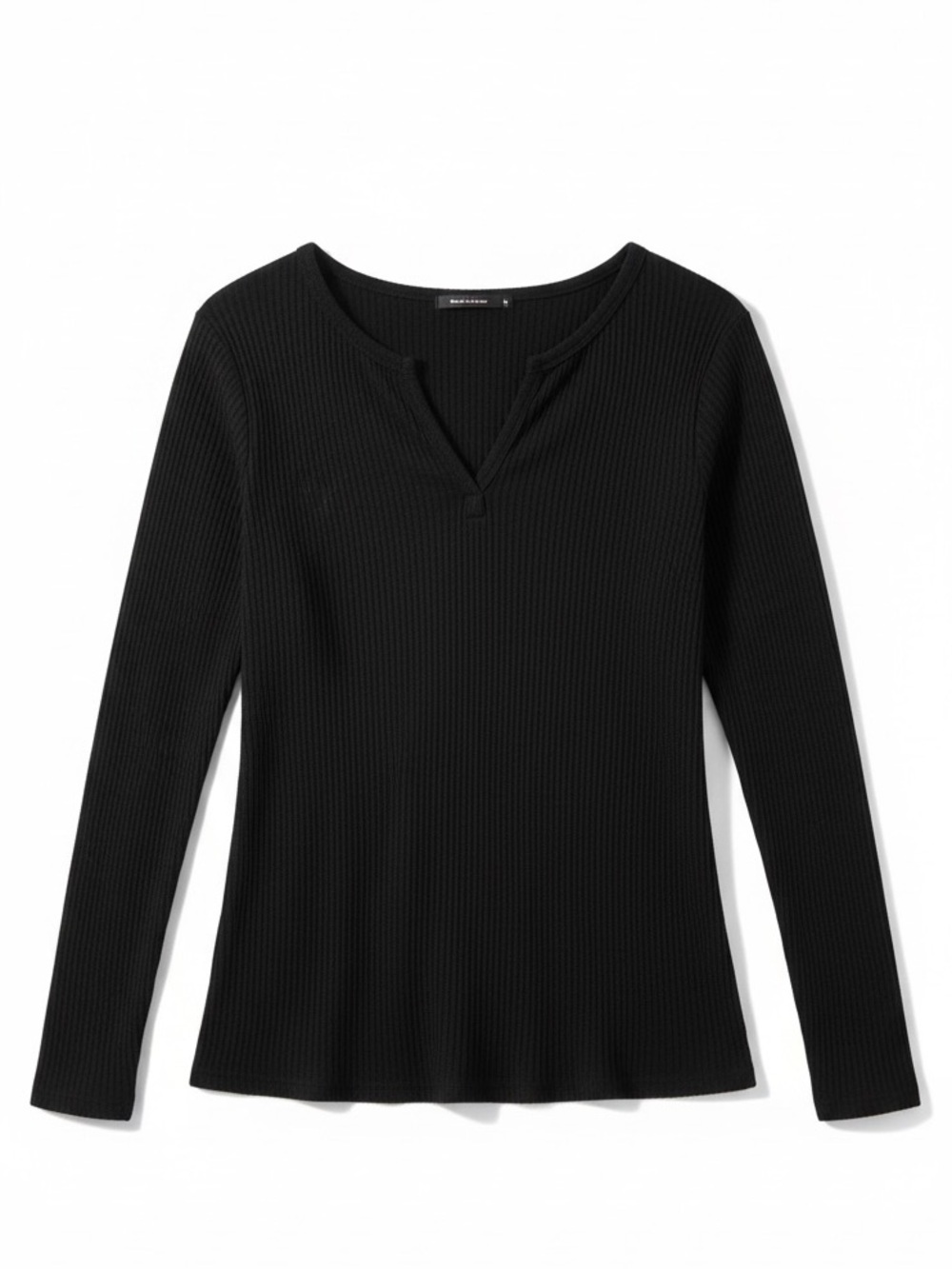 Zulily Black Waffle Knit V-neck  Long Sleeve Tee – XL